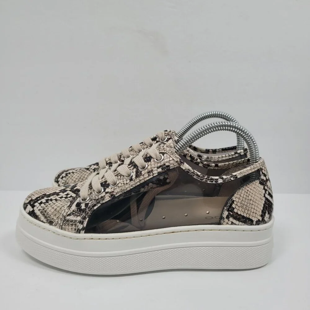 Aldo Platform Women’s Tan Black Lace Up Snake Print Sneaker US Size 6 - Picture 2 of 8